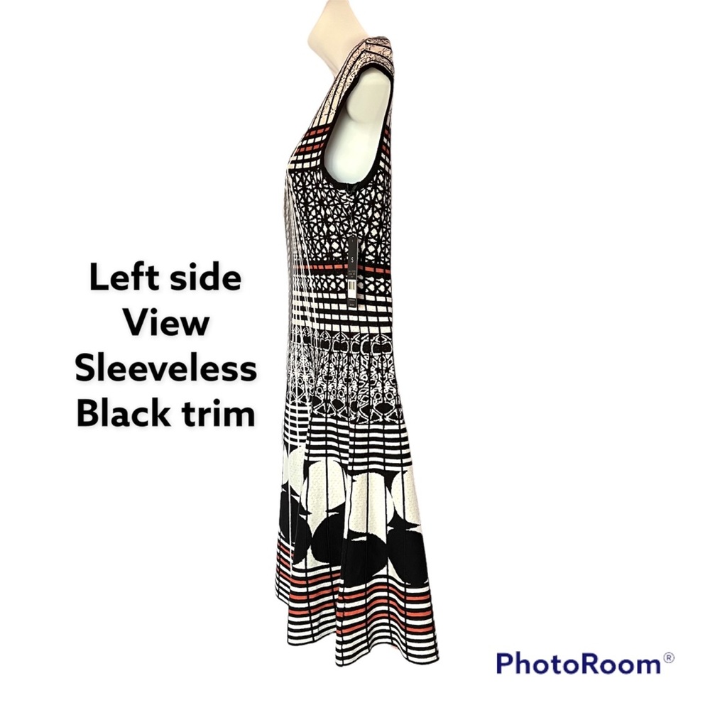 Nic + Zoe Bkack white orange sleeveless midi dress cotton blend zip back Small - Picture 9 of 11